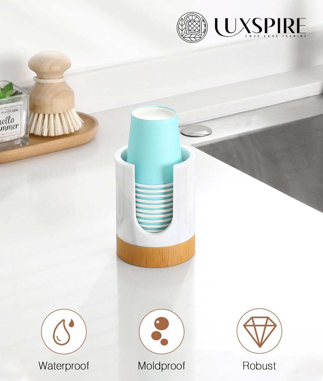 Luxspire Bathroom Cup Dispenser Marble Resin Holder