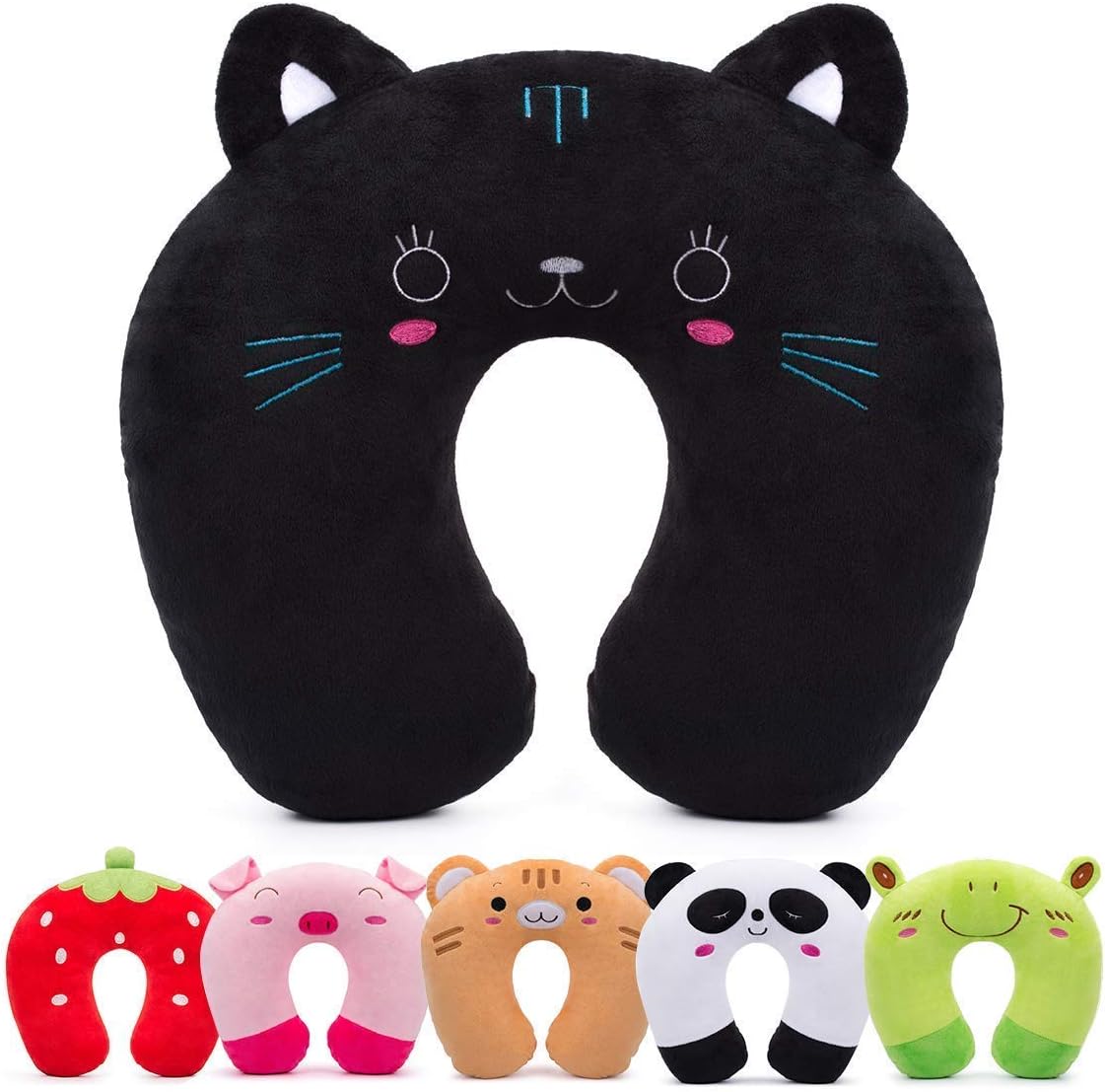 H HOMEWINS Travel Pillow for Kids Black Cat
