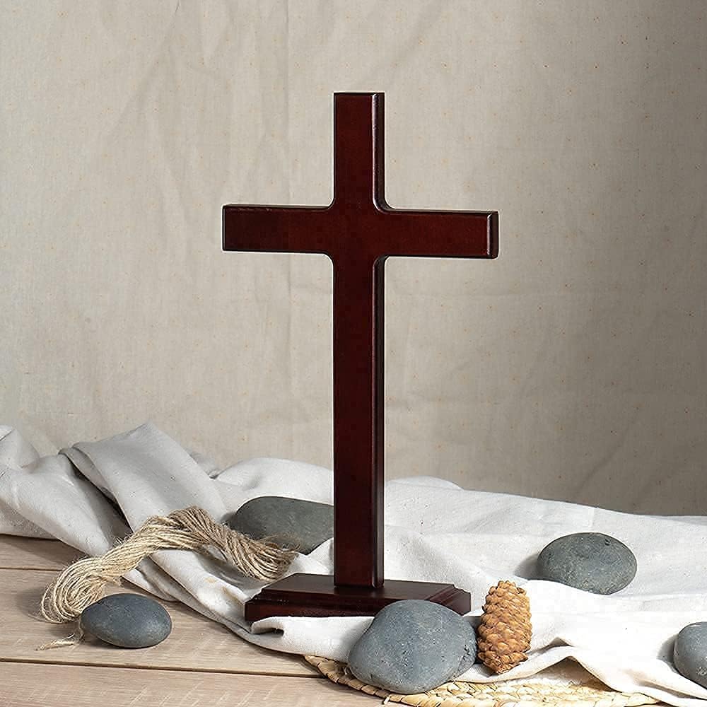 KUXBET Wooden Wall Cross with Stand 125 Inch