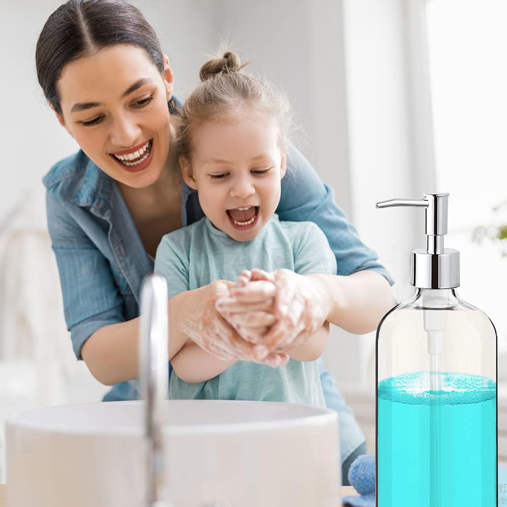Elegant Clear Soap Dispenser with Rust Proof Pump 2 Pack