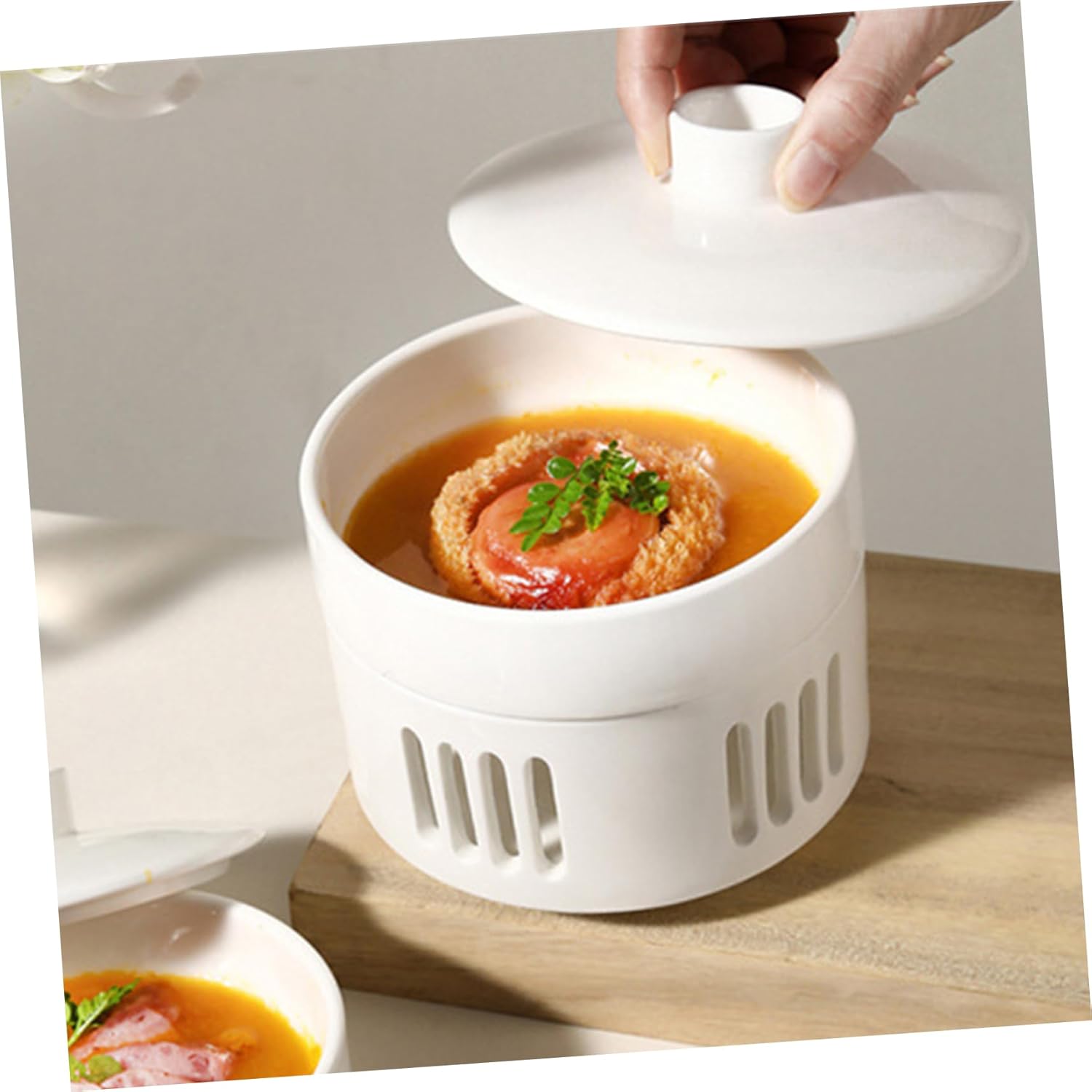 Small Ceramic Stew Pot Lid Soup Bowl for Cooking and Steaming