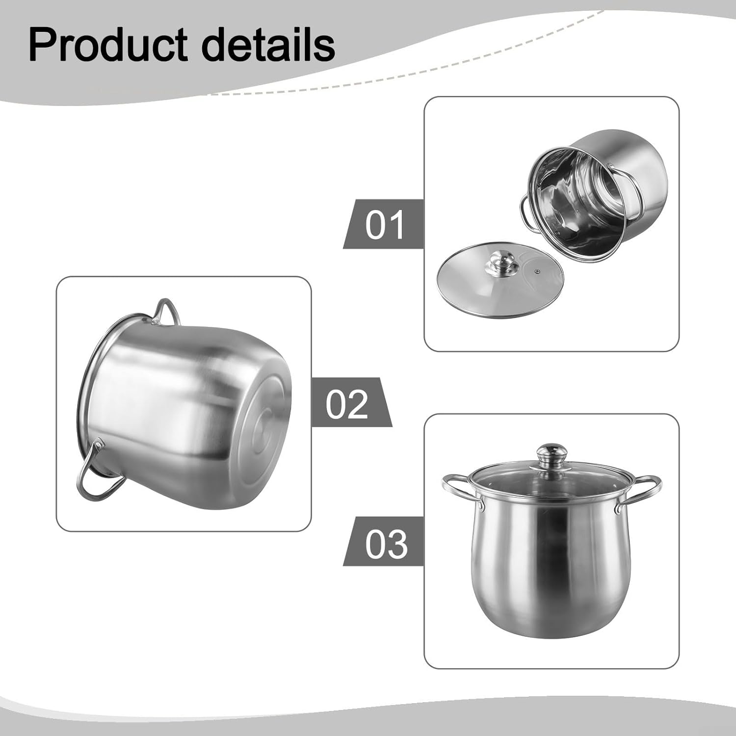 JurwheeR 73 Qt Stainless Steel Stock Pot with Lid