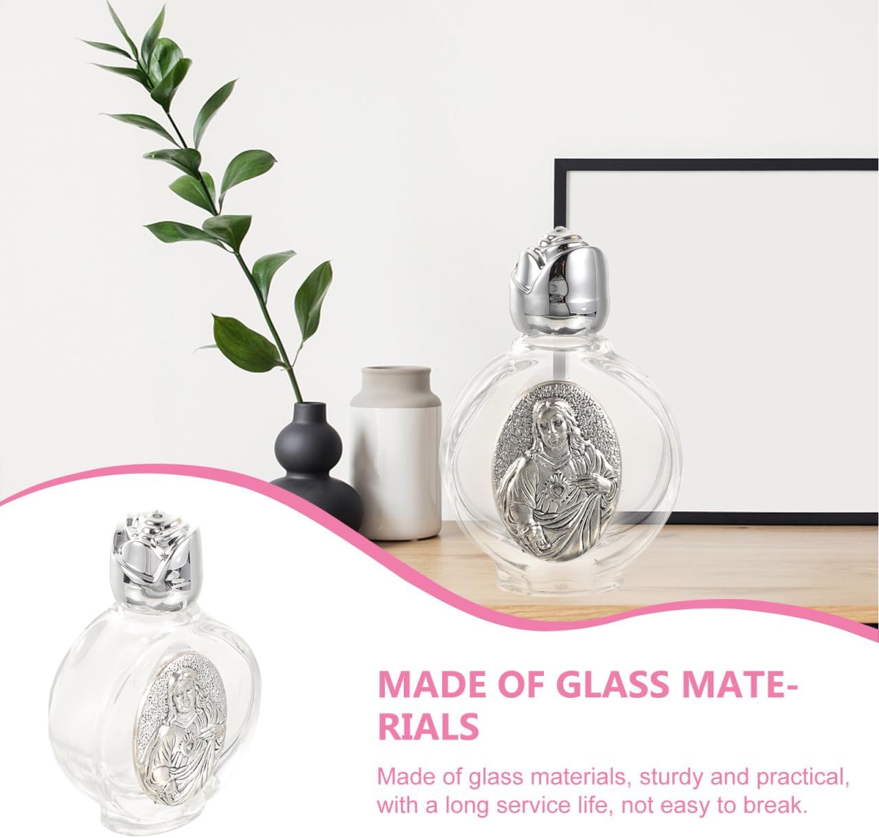 VOSAREA 2 Pack Glass Holy Water Bottles - Silver Toned Cap