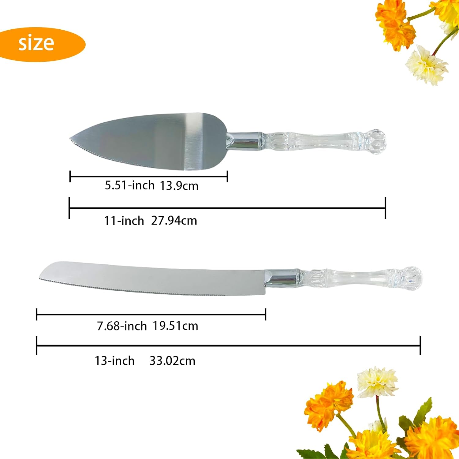 Adorox Cake Knife and Server Set with Acrylic Handles