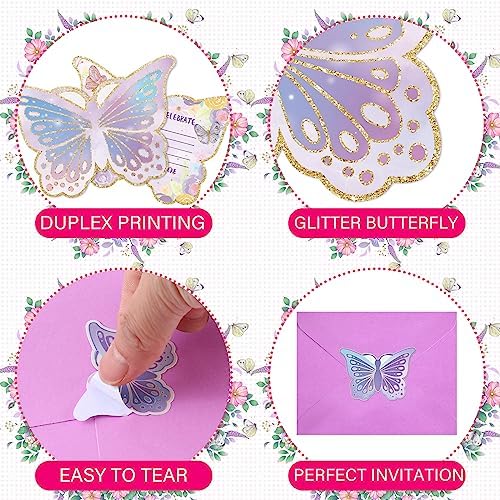 Hotop 24 Piece Butterfly Party Invitations with Envelopes and Stickers
