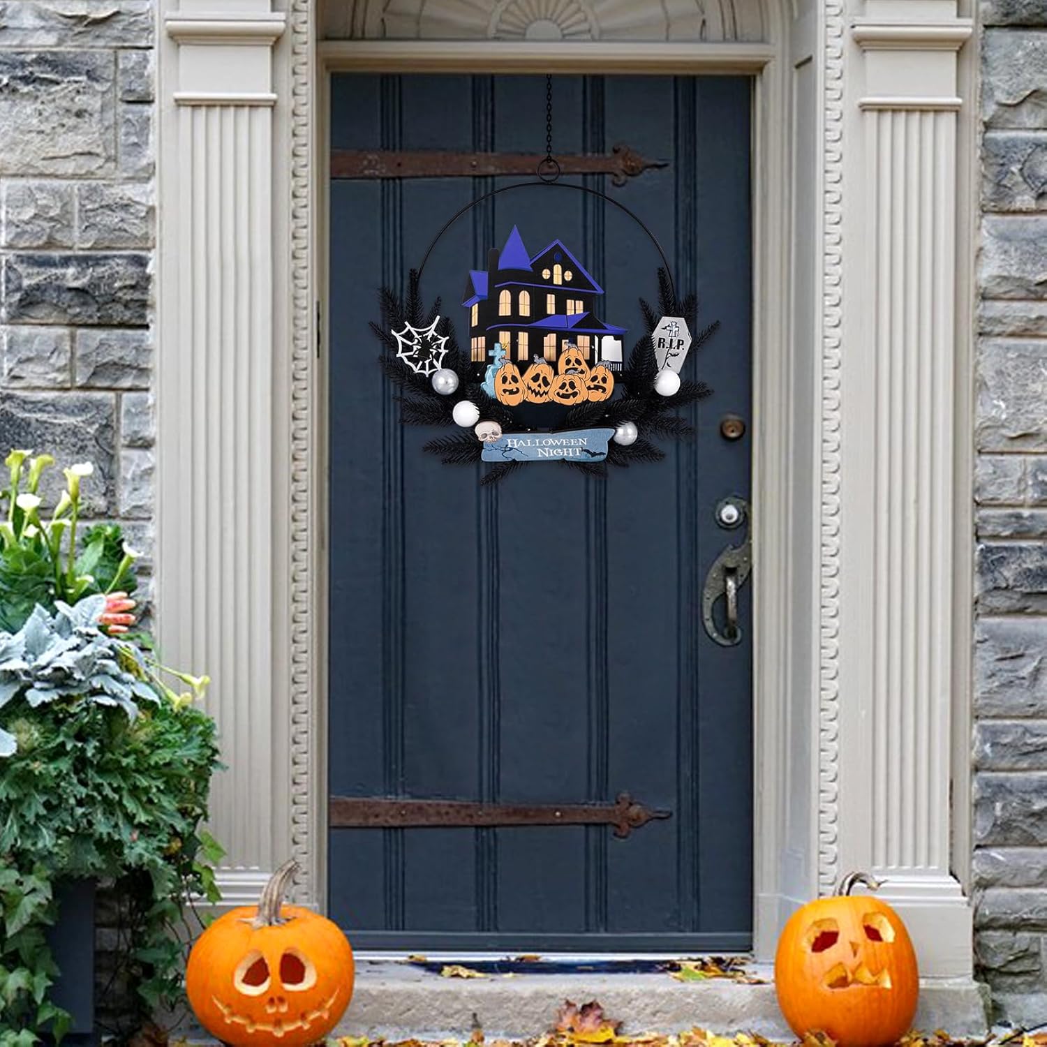 Lighted Halloween Wreath for Front Door