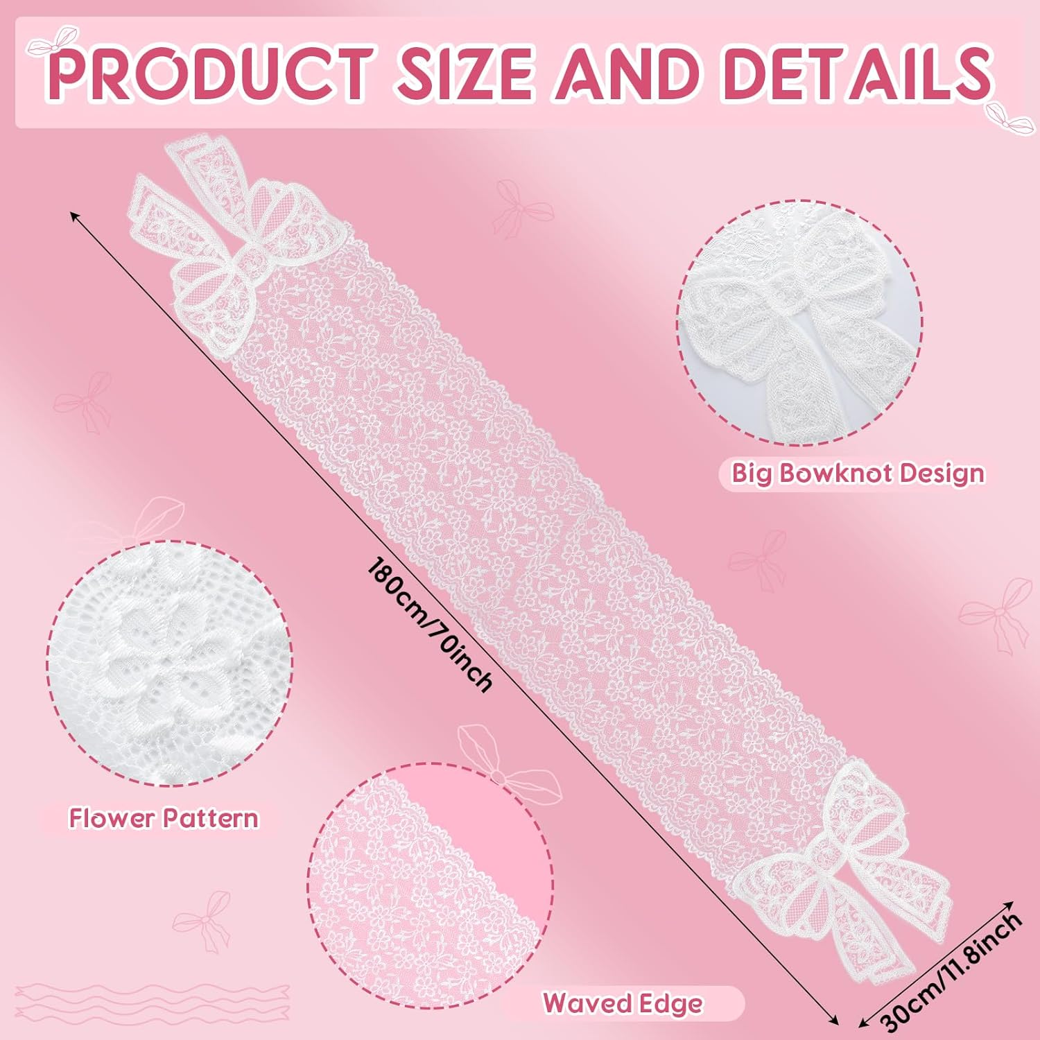 Windkream White Lace Table Runner with Big Bow Ends 12x71 Inch