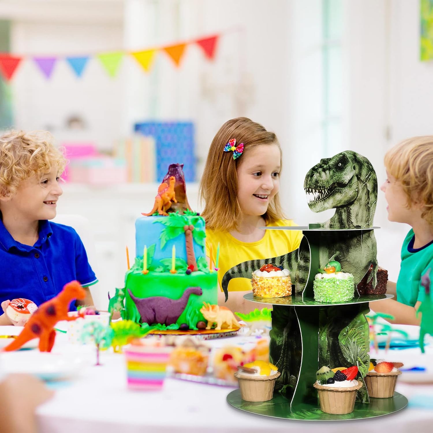 3 Tier Dinosaur Cupcake Stand Party Decorations