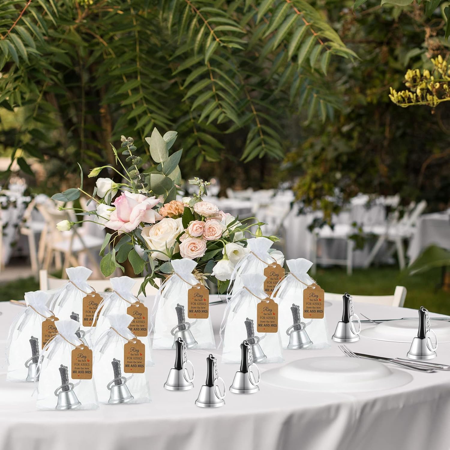 Lounsweer 144 Pcs Silver Wedding Kissing Bells Set