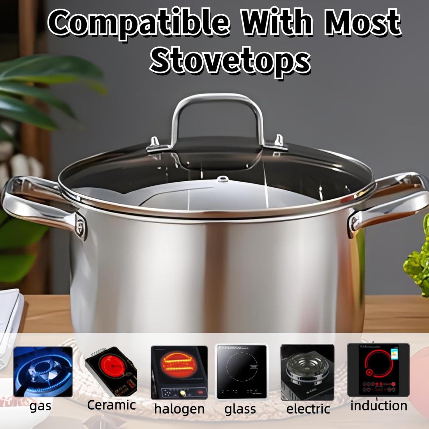 6-Quart Stainless Steel Stockpot with Tempered Glass Lid