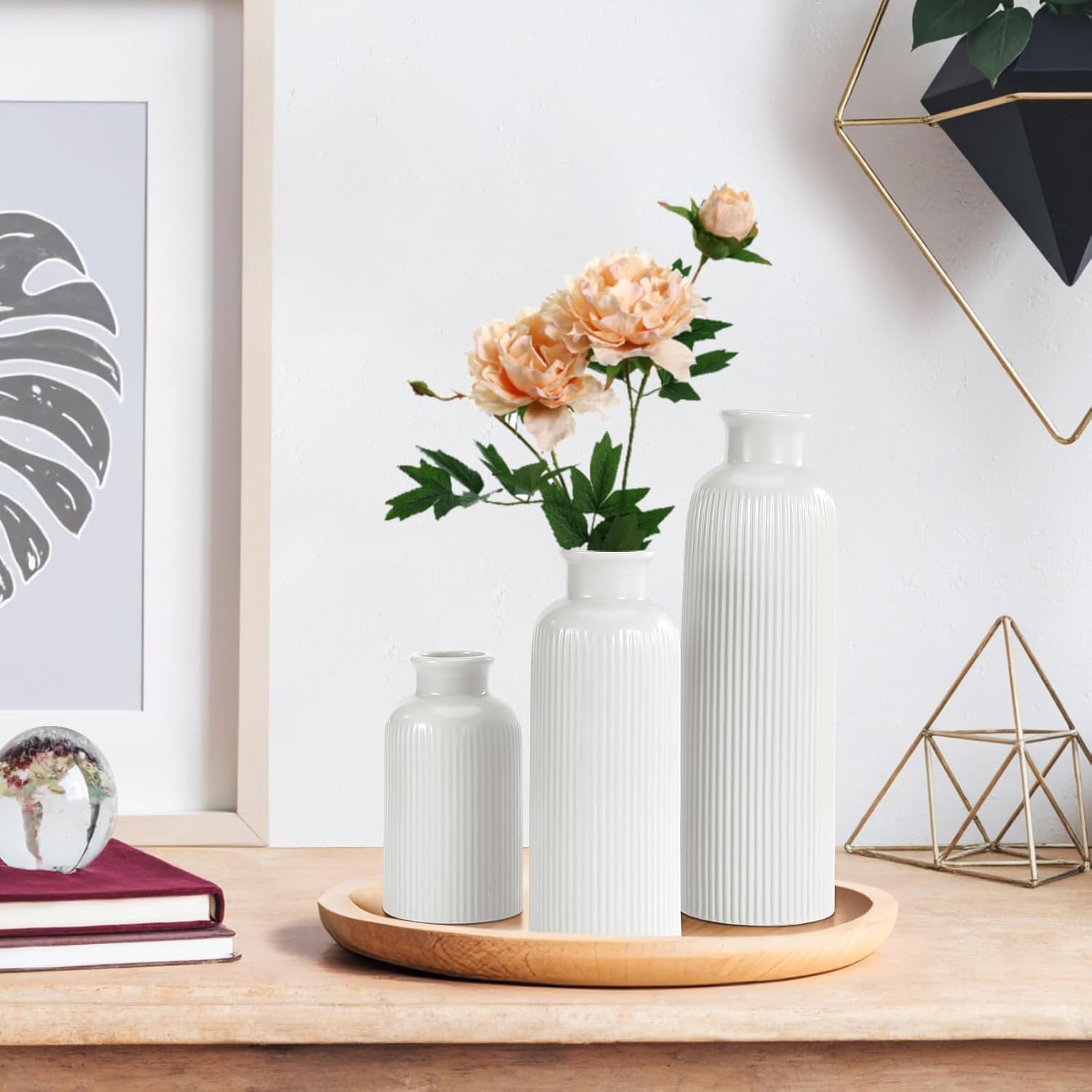 White Ceramic Vase Set of 3 Boho Modern