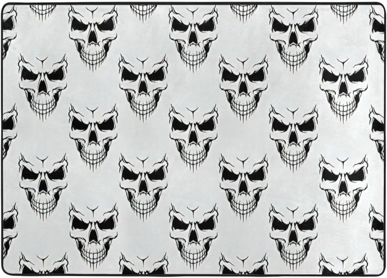 Halloween Skeleton Head Flannel Non-Slip Floor Mat 80x58in