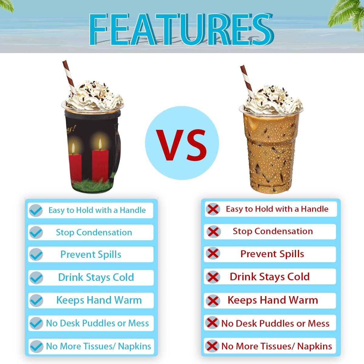 Reversible Iced Coffee Cup Sleeve With Handle