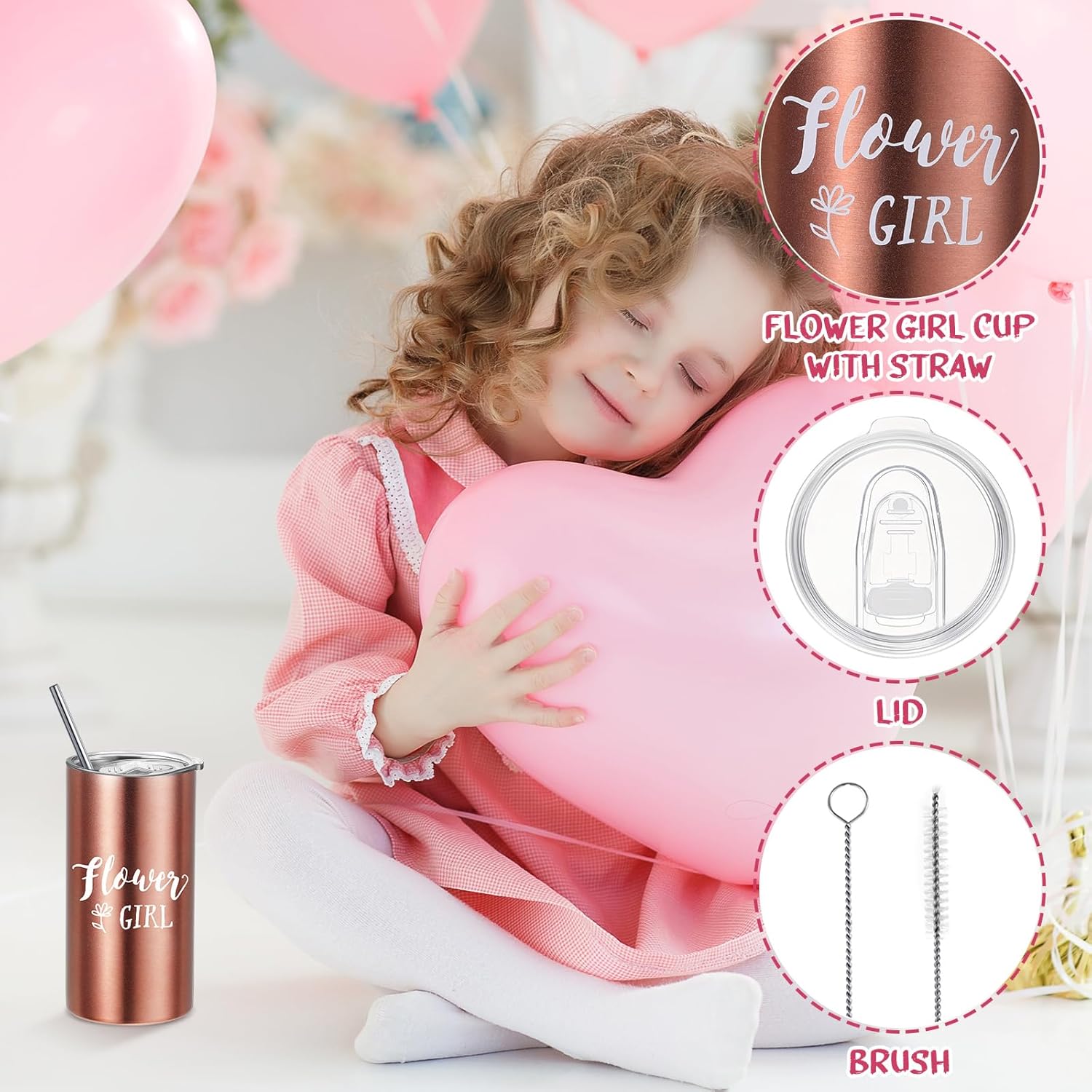 Sieral 9 Pcs Flower Girl Gift Set Pink Retro