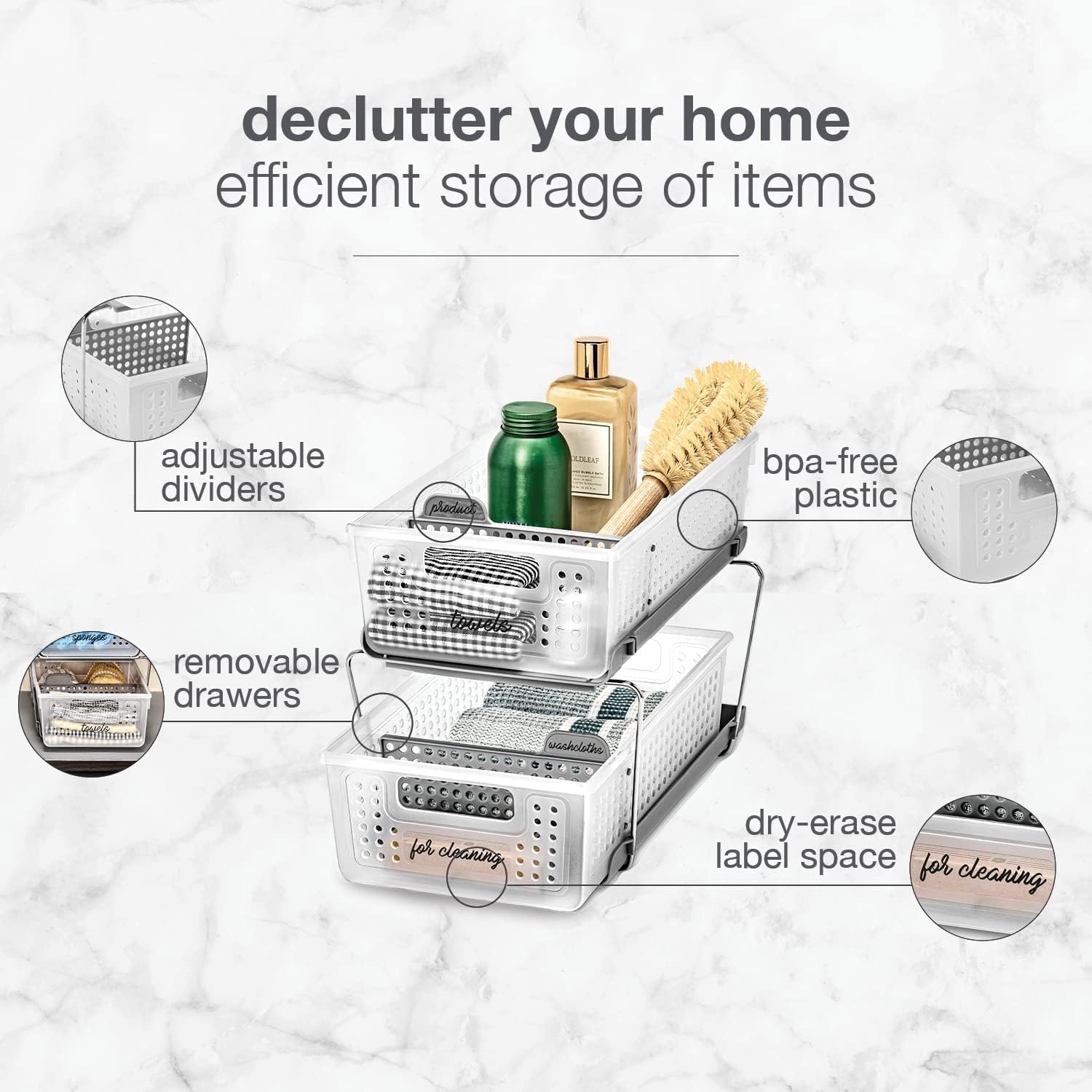 Madesmart 2-Tier Organizer with Handles and Adjustable Dividers