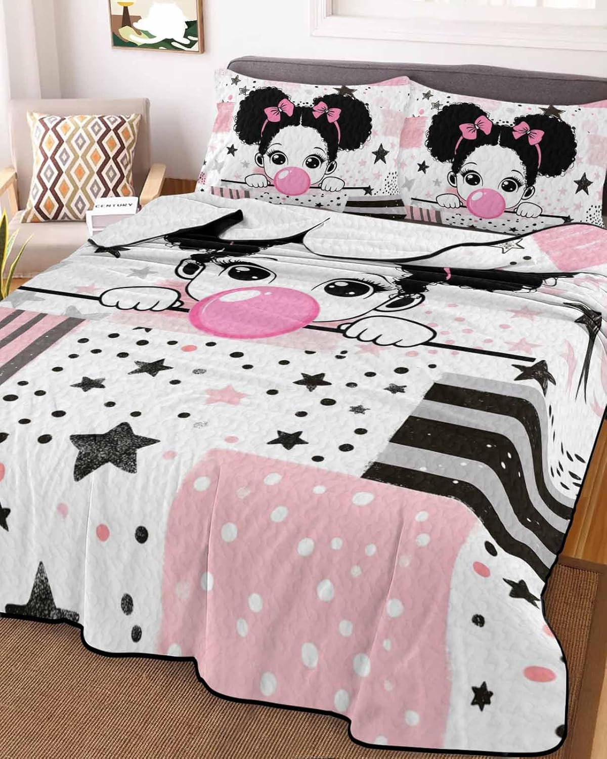 Twin XL Quilt Set Cute Girl Comforter 3 Piece