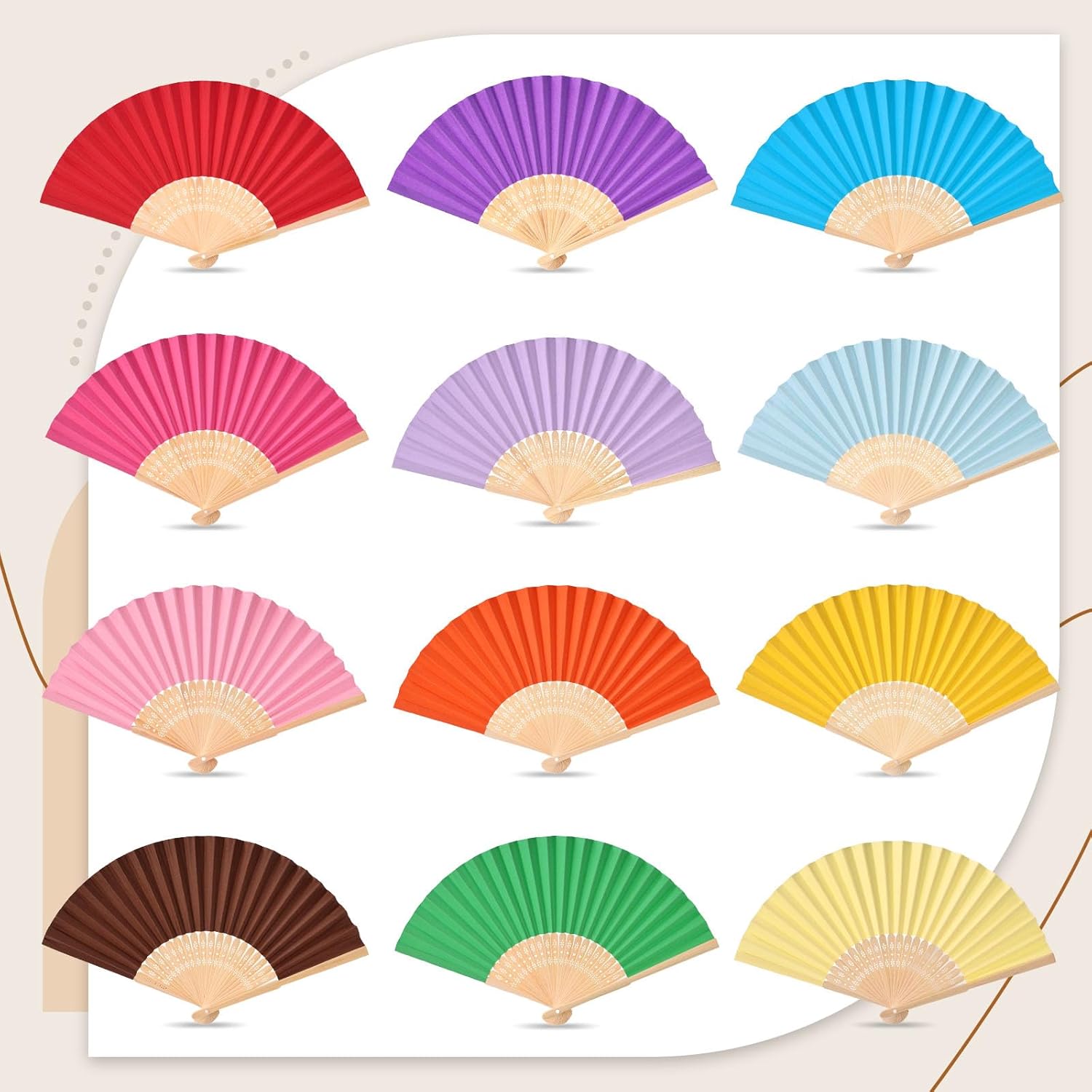 JOHOUSE 12 Pack Decorative Folding Paper Fans