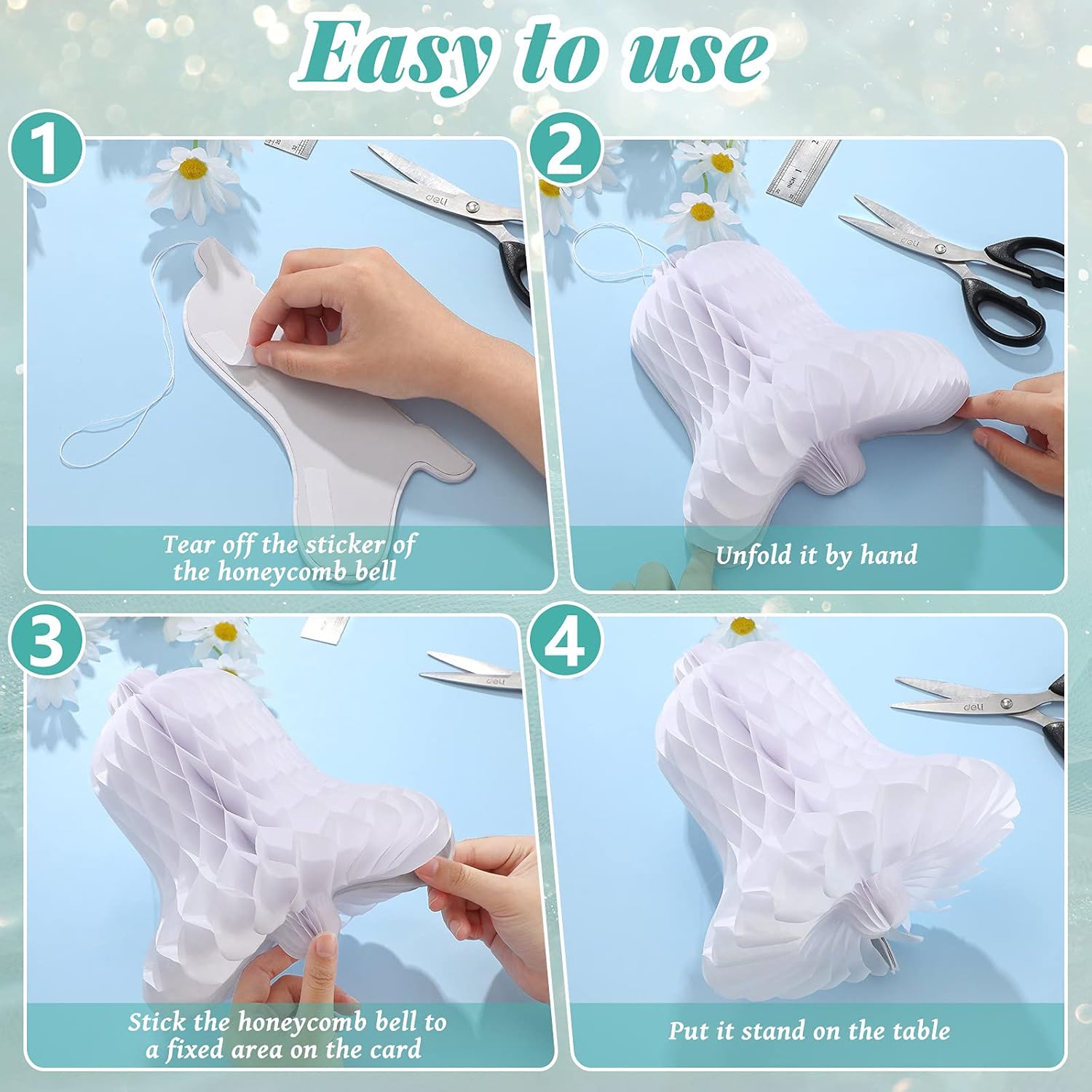 Leitee 12 Piece White Honeycomb Bells Decorations