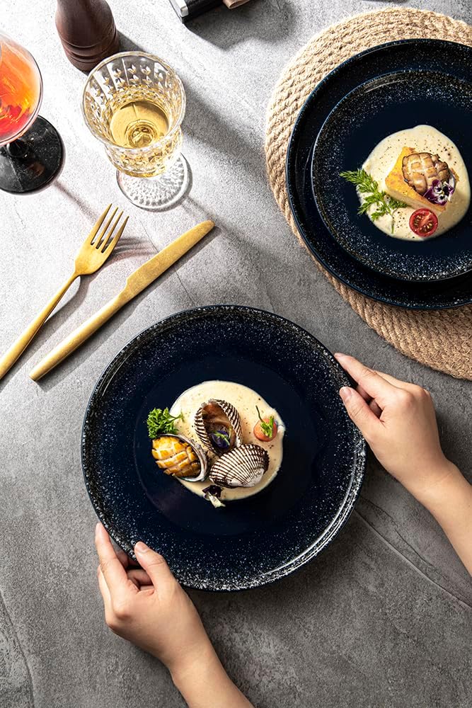 SQS CERAMICS Dinner Plates Set of 6 Navy Blue