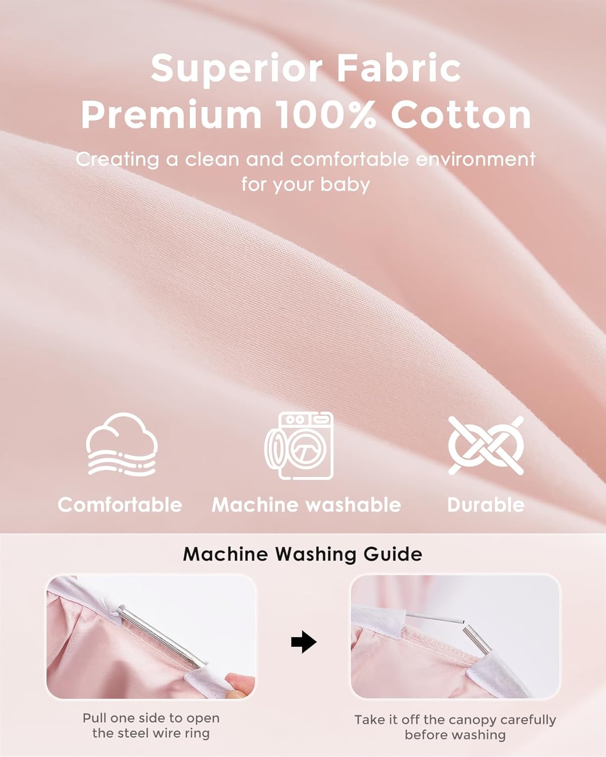 Little Dove Bed Canopy with Star Lights Double Layer Machine Washable 256x106 Pink