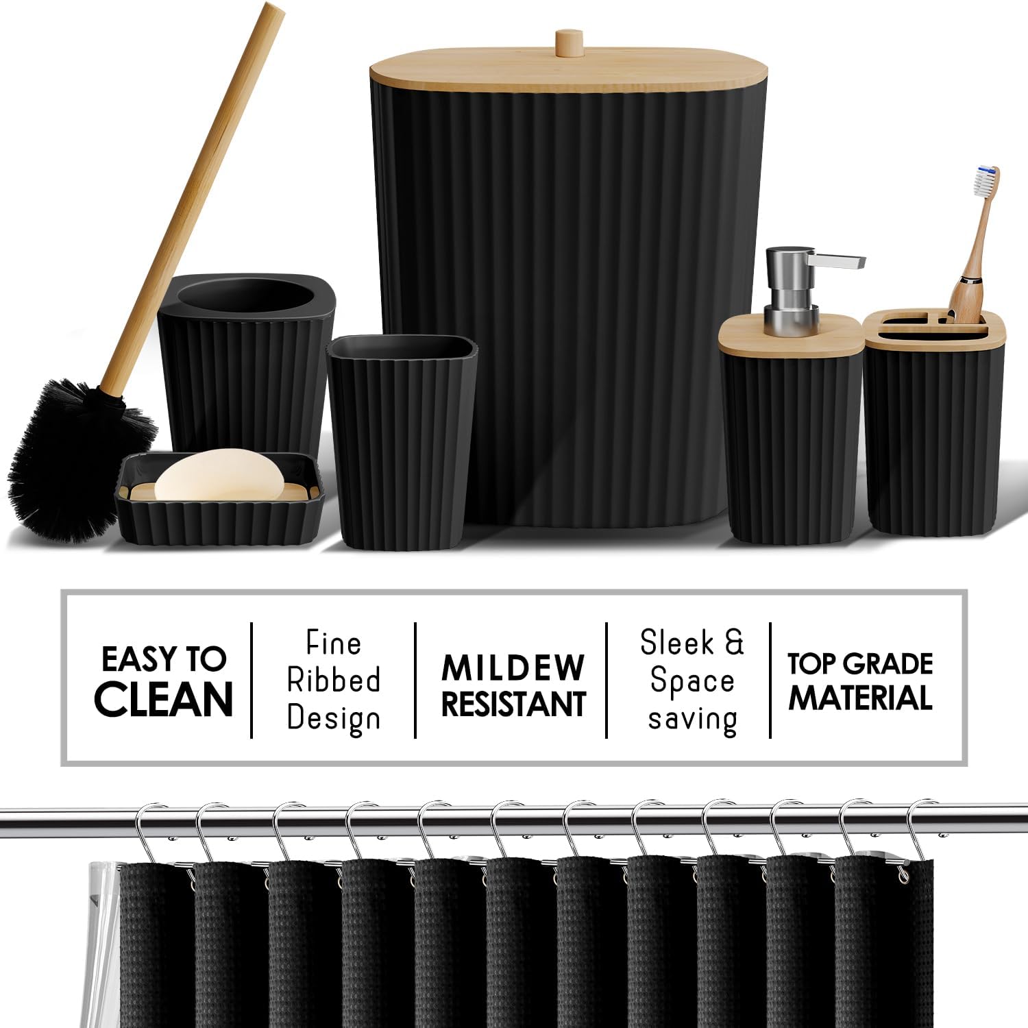 Clara Clark Bathroom Accessories Set - 20PC Black Set