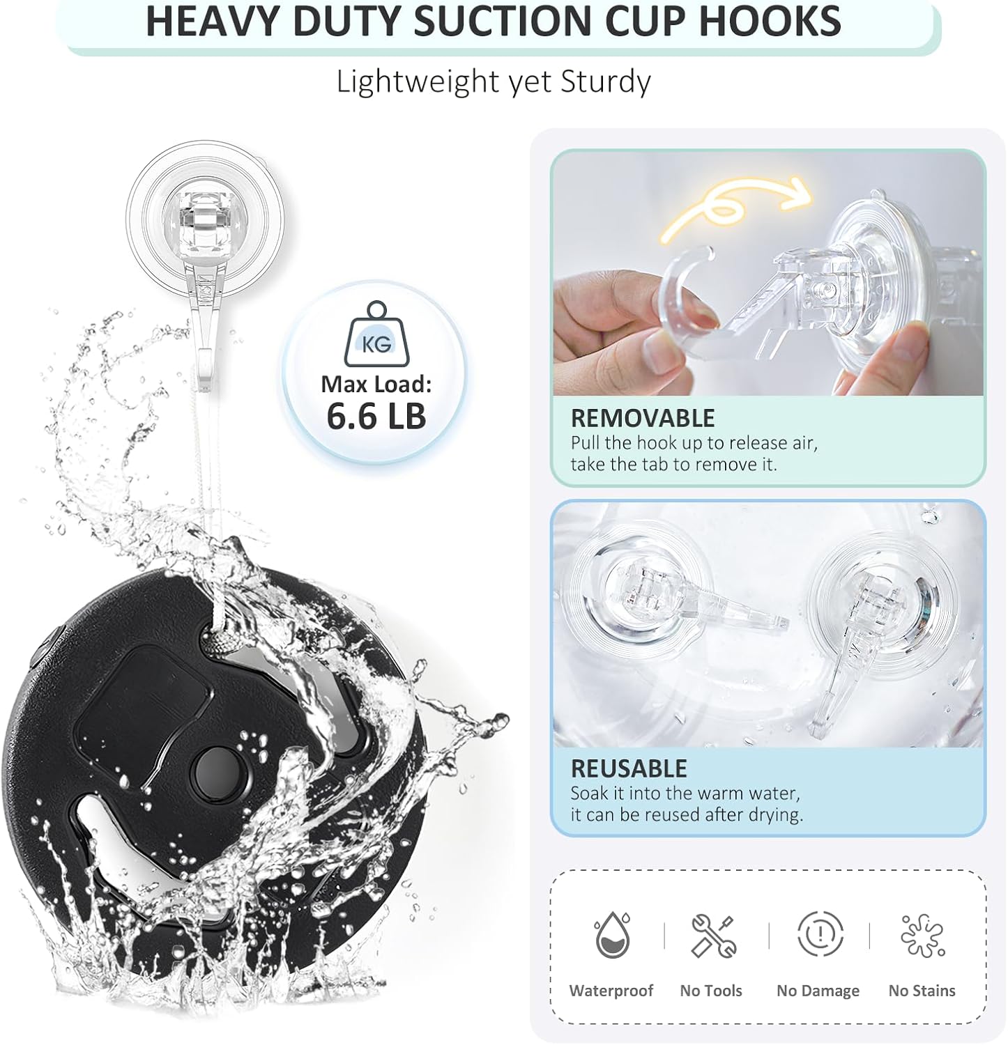 VISV Suction Cup Hooks 2 Pcs Clear Heavy Duty Removable Reusable
