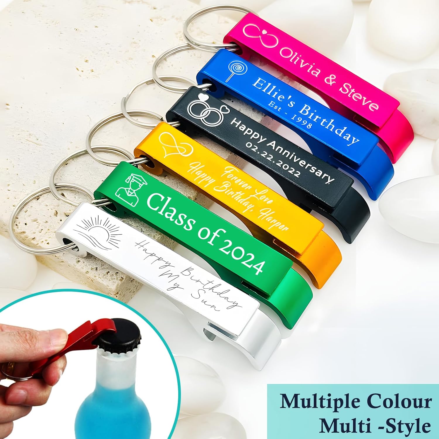 100pcs Personalized Bottle Opener Keychain with Custom Text Logo or Photo