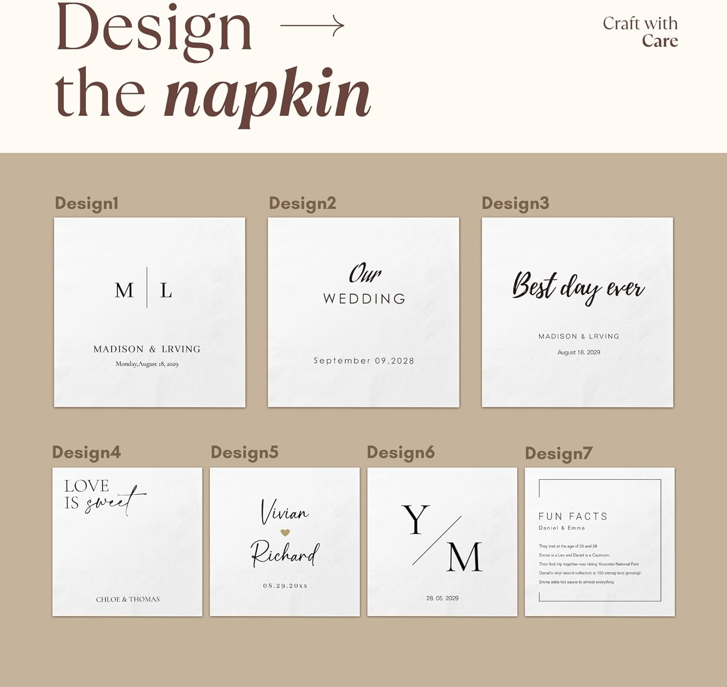 100 Pcs Custom Cocktail Napkins for Weddings and Parties