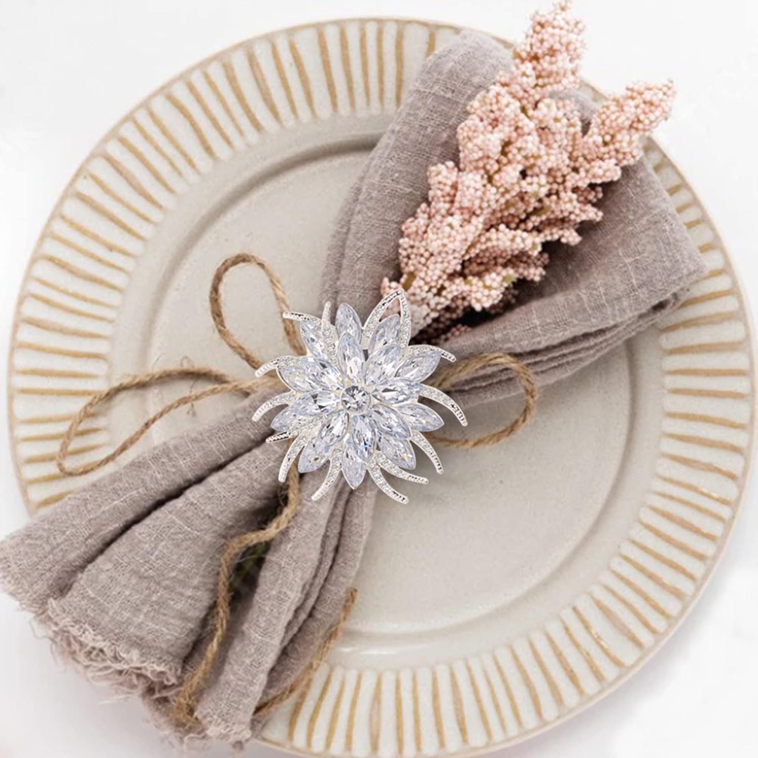 Zeedix Silver Lotus Napkin Rings Set of 12