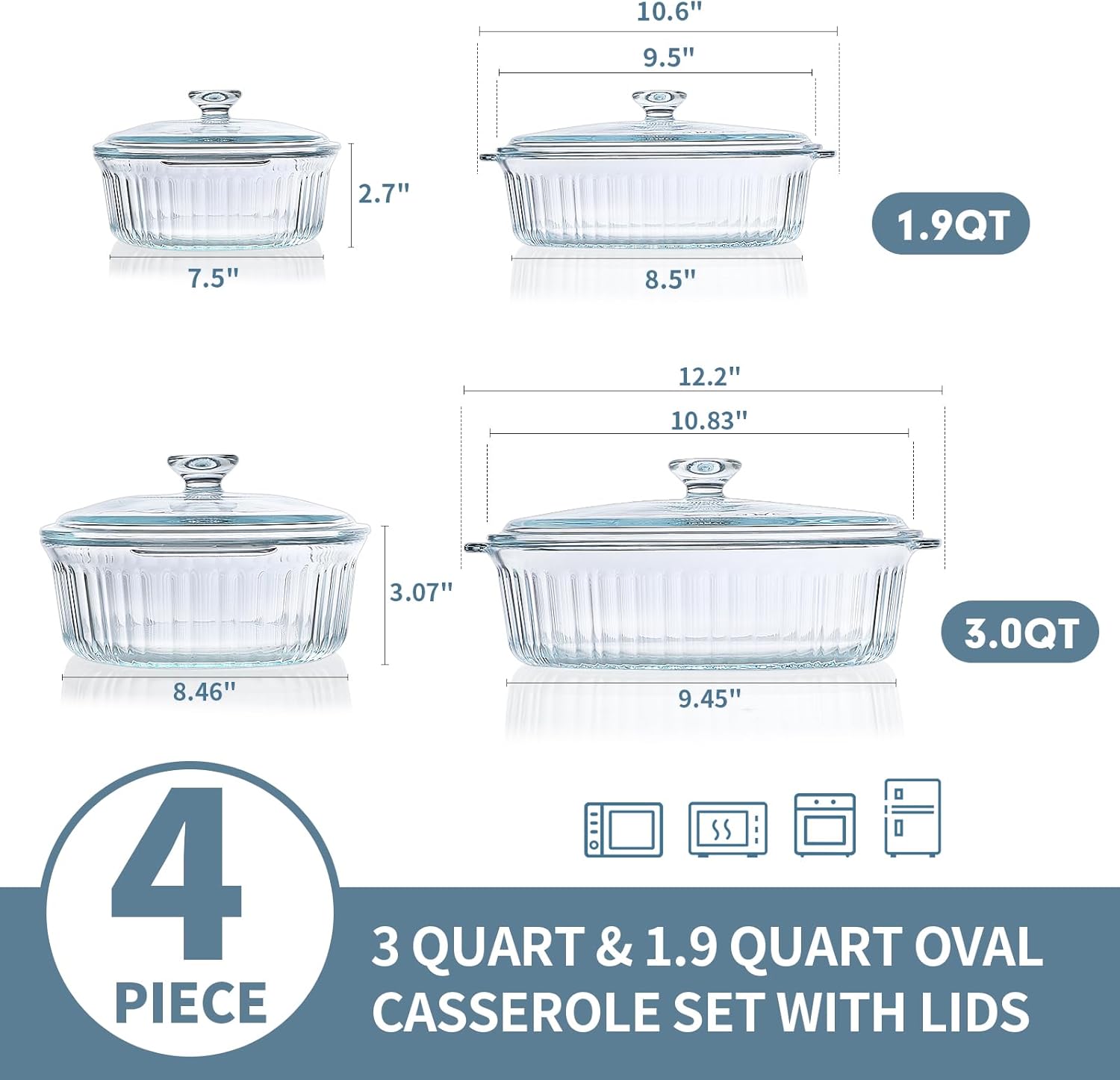 M MCIRCO 4-Piece Glass Casserole Set