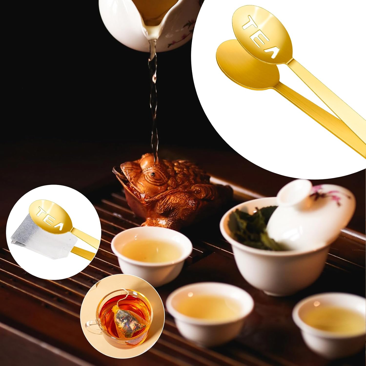 2PCS Gold Tea Bag Squeezer Tongs with Clip