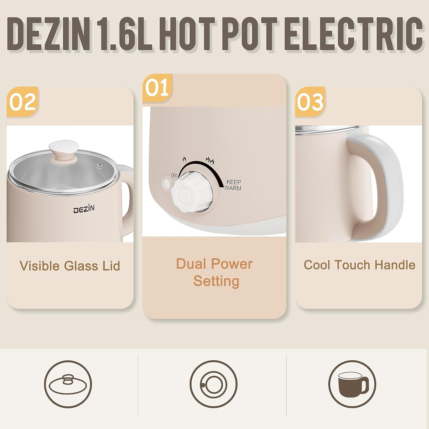 Dezin Electric Hot Pot 16L Multifunctional Cooker with Temperature Control