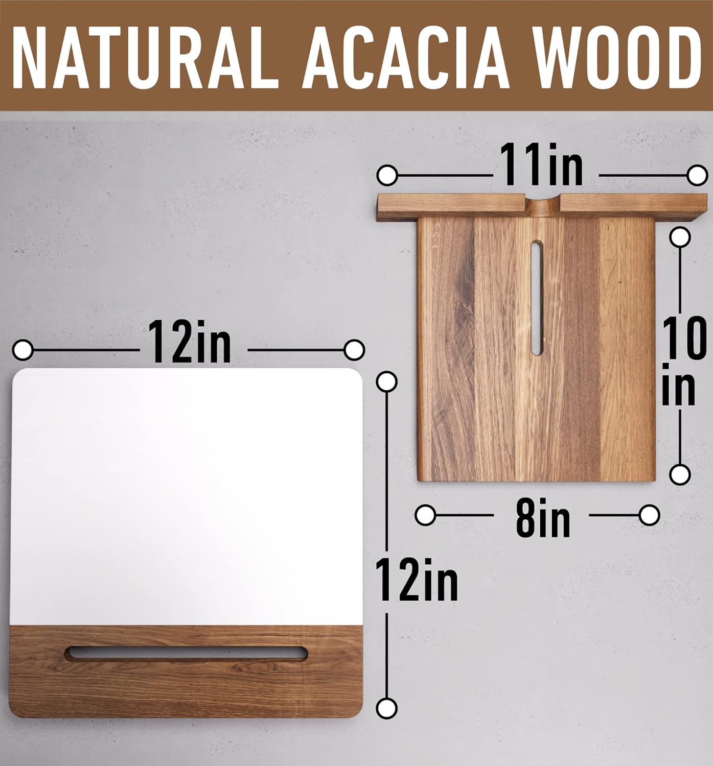 Acacia Cookbook Stand for Kitchen Counter 12x12 Adjustable Wood