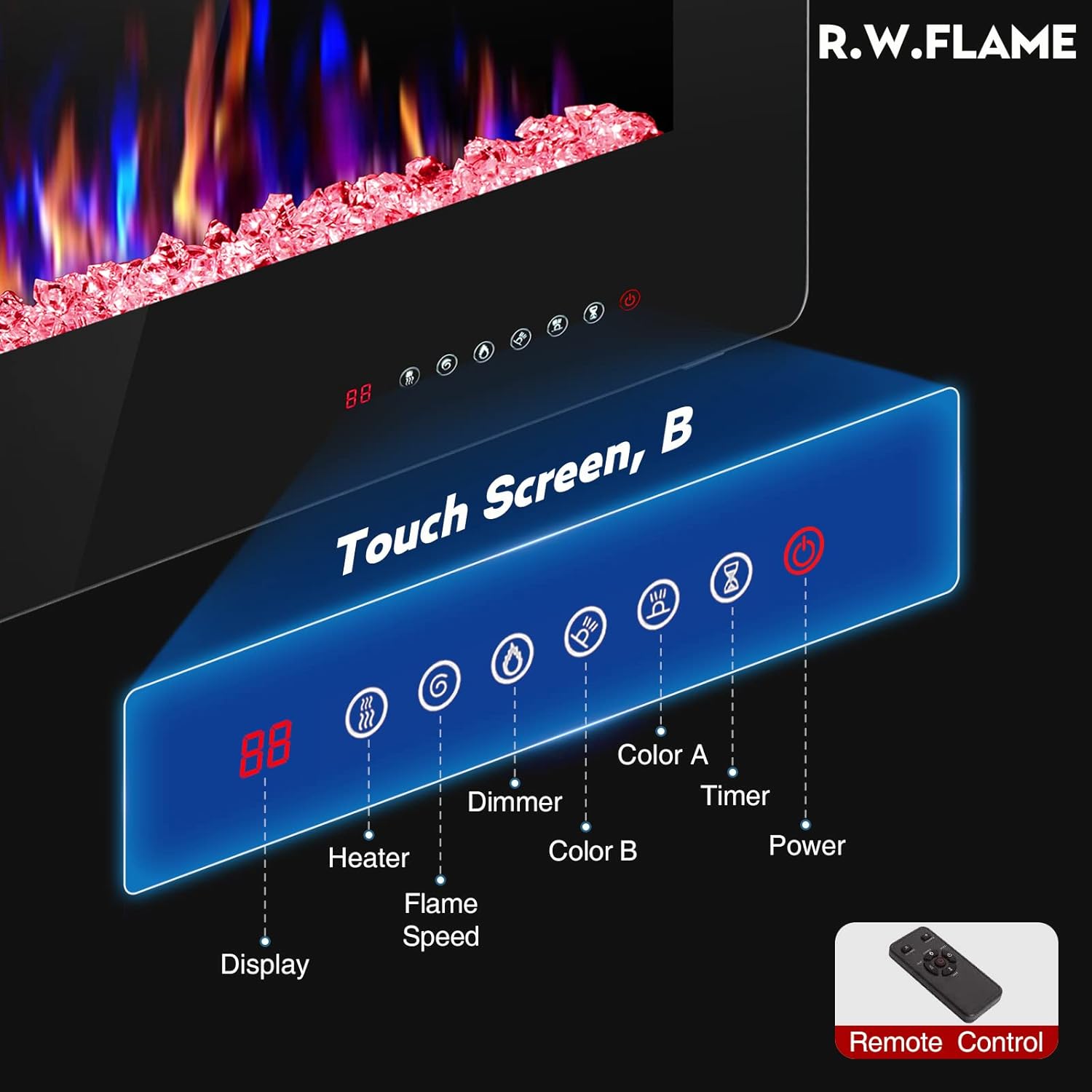 RWFLAME 60 Inch Electric Fireplace with Remote Control and Touch Screen