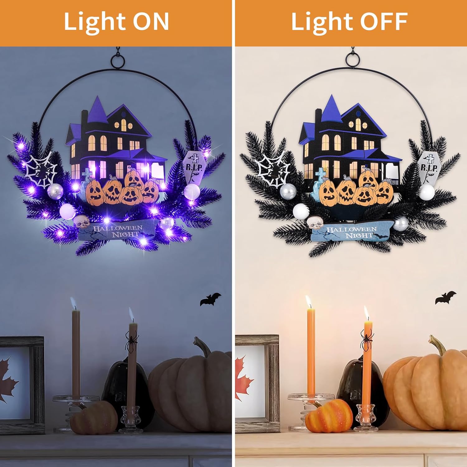 Lighted Halloween Wreath for Front Door