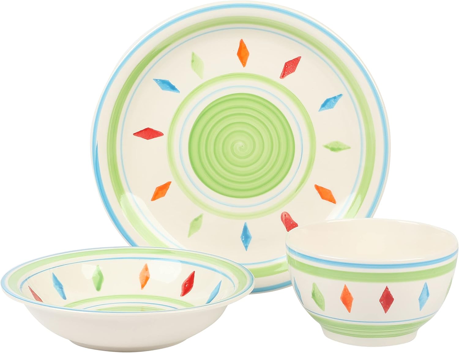 Gibson Home Heidy Hand Painted Dinnerware Set - Green 12pcs Service for 4