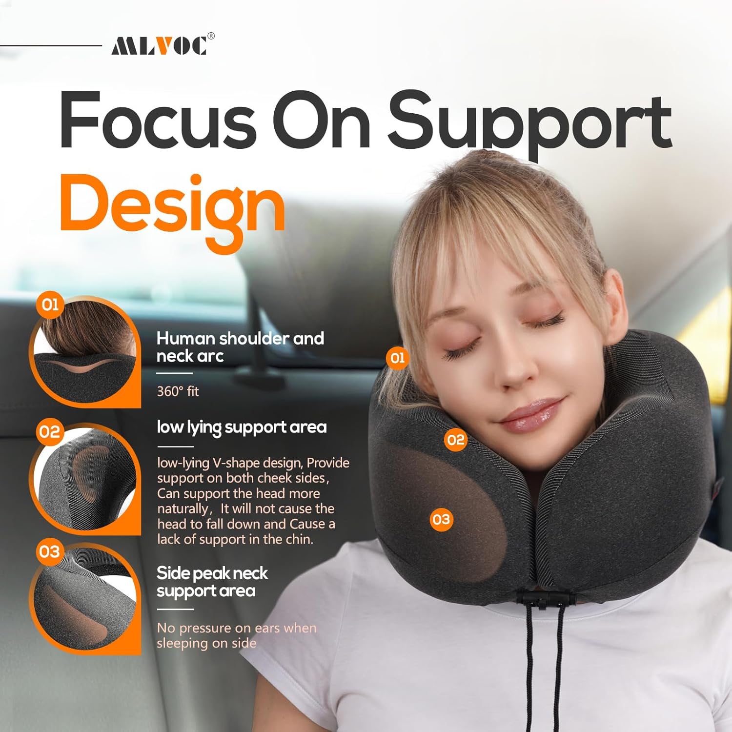 MLVOC Travel Neck Pillow with Memory Foam and Eye Masks Set