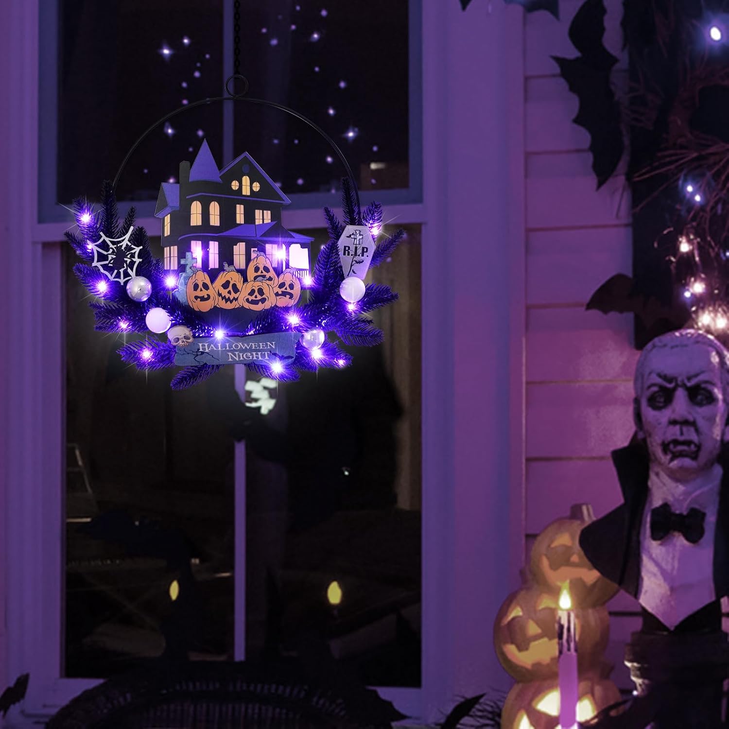 Lighted Halloween Wreath for Front Door