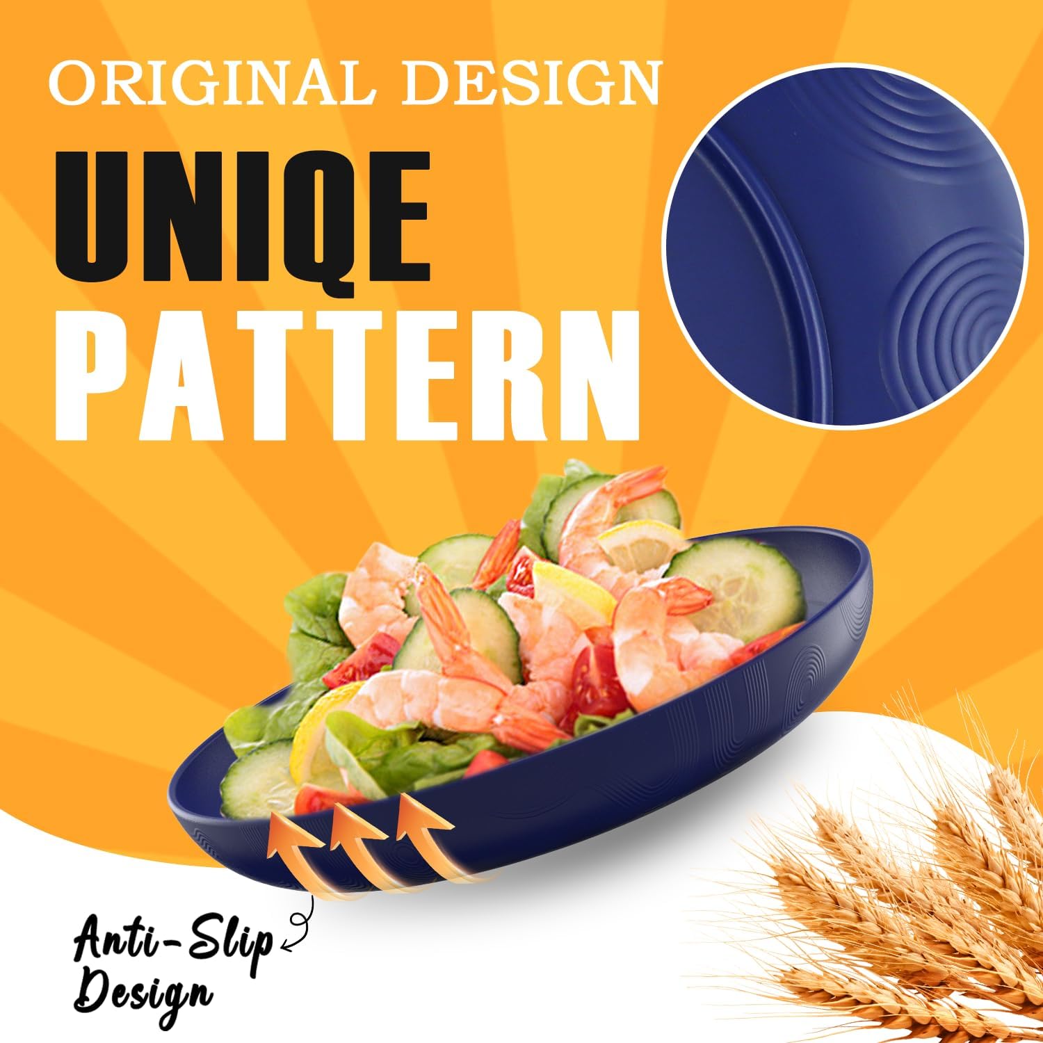 Wheat Straw Dinner Plates Set of 8 Unbreakable Deep Plates 10 Inch