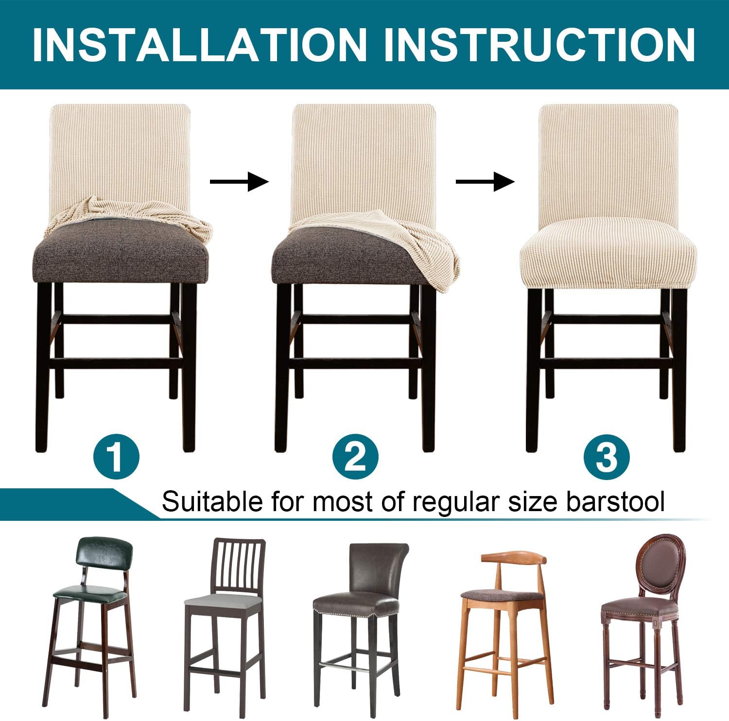 Turquoize Bar Stool Cover Set of 2 Jacquard Stretch Fabric