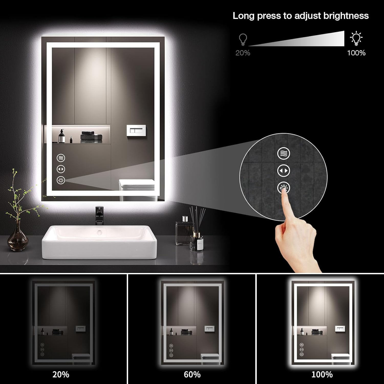 LOAAO 24X32 LED Bathroom Mirror with Lights and Anti-Fog
