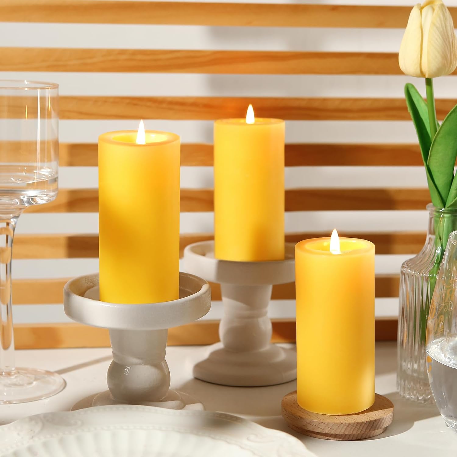 MAKALONE 6 Pack Natural Beeswax Pillar Candles