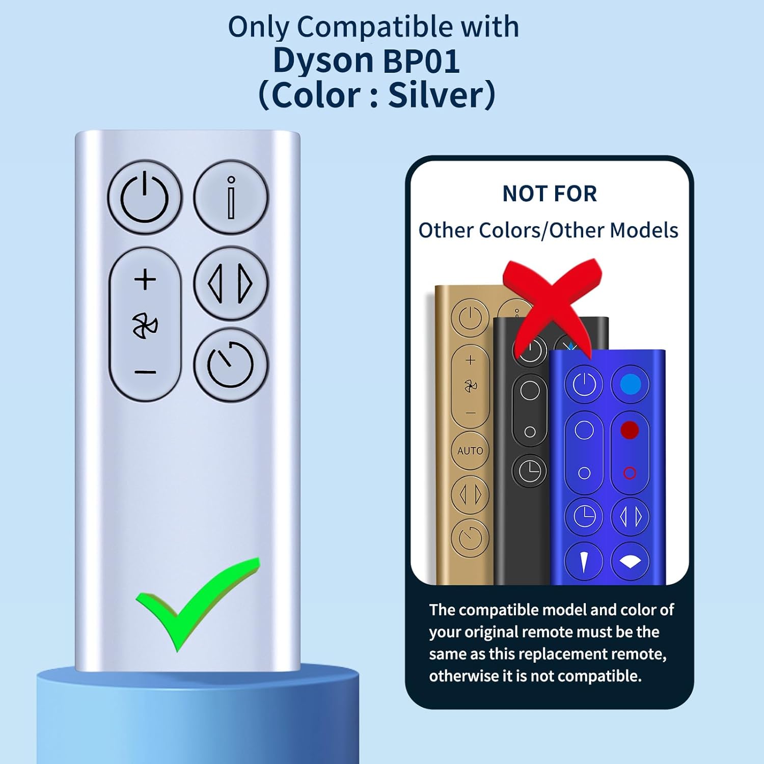 New Replacement Remote Control for Dyson BP01 Cool Fan Air Purifier Silver