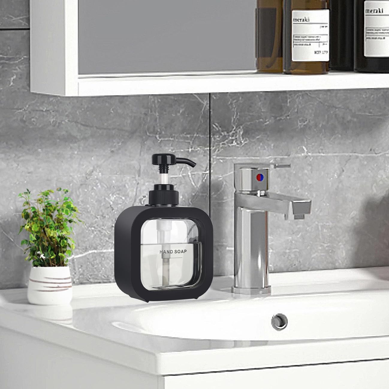 Modern Black Hand Dish Soap Dispenser with Labels