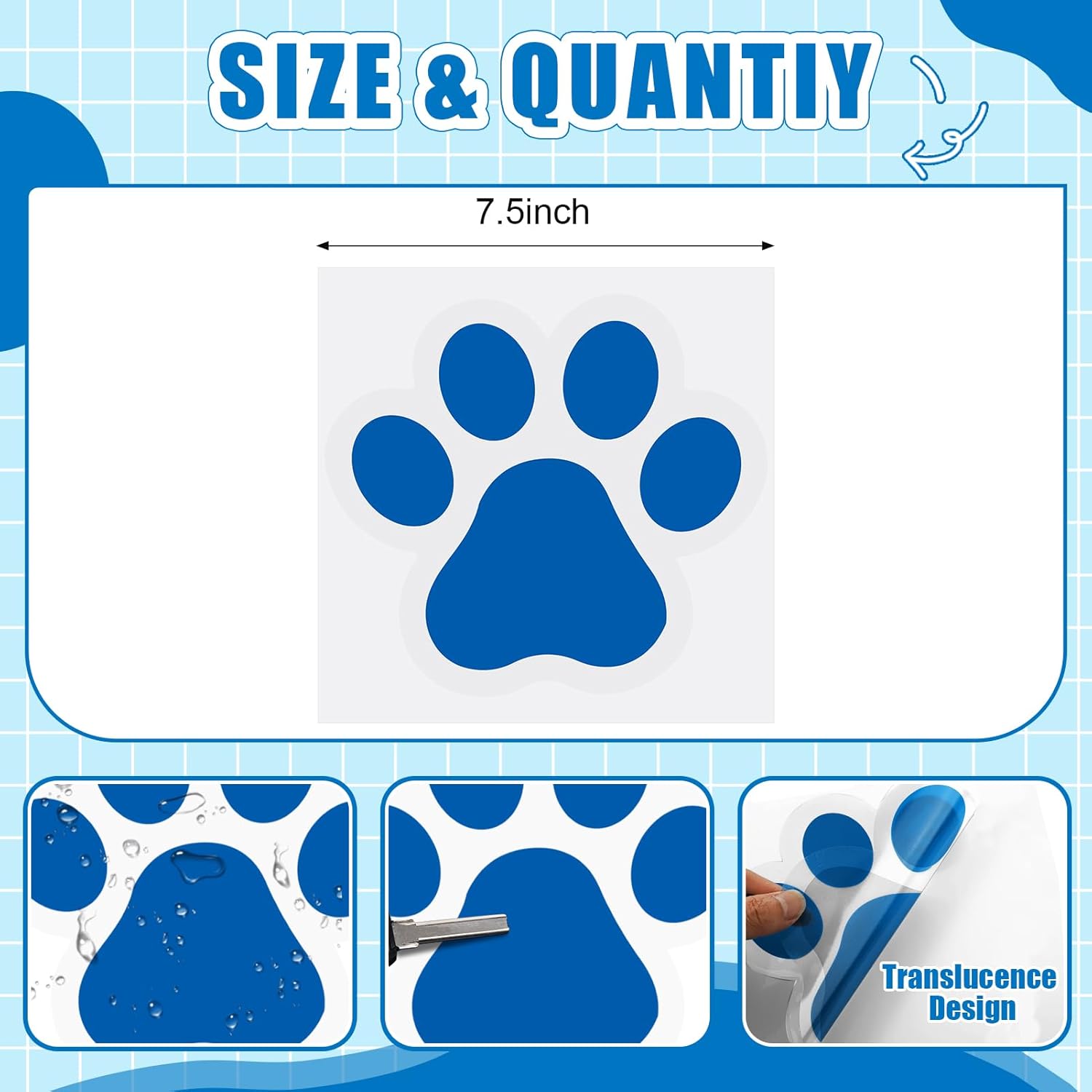 ReliThick 30 Pcs Blue Paw Print Floor Decals