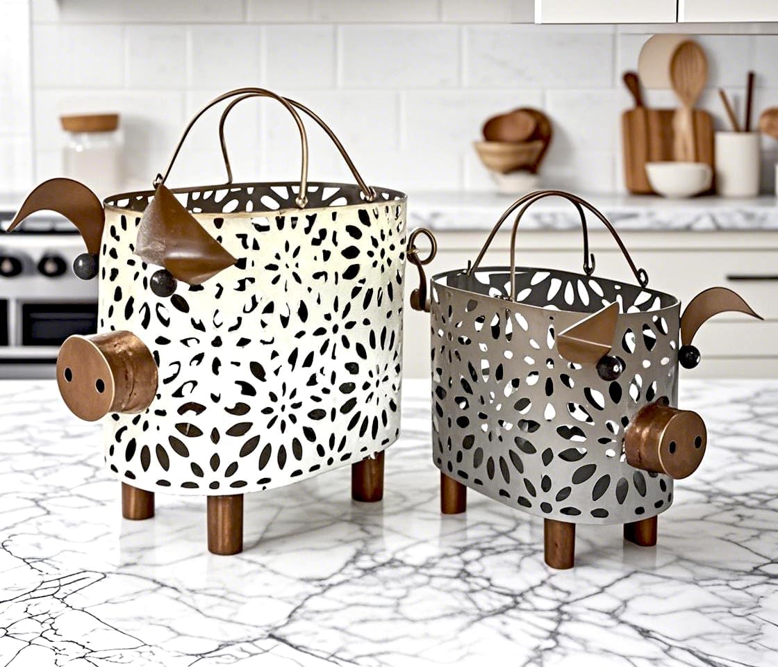 GIFTME 5 Farmhouse Metal Storage Baskets Set with Handles