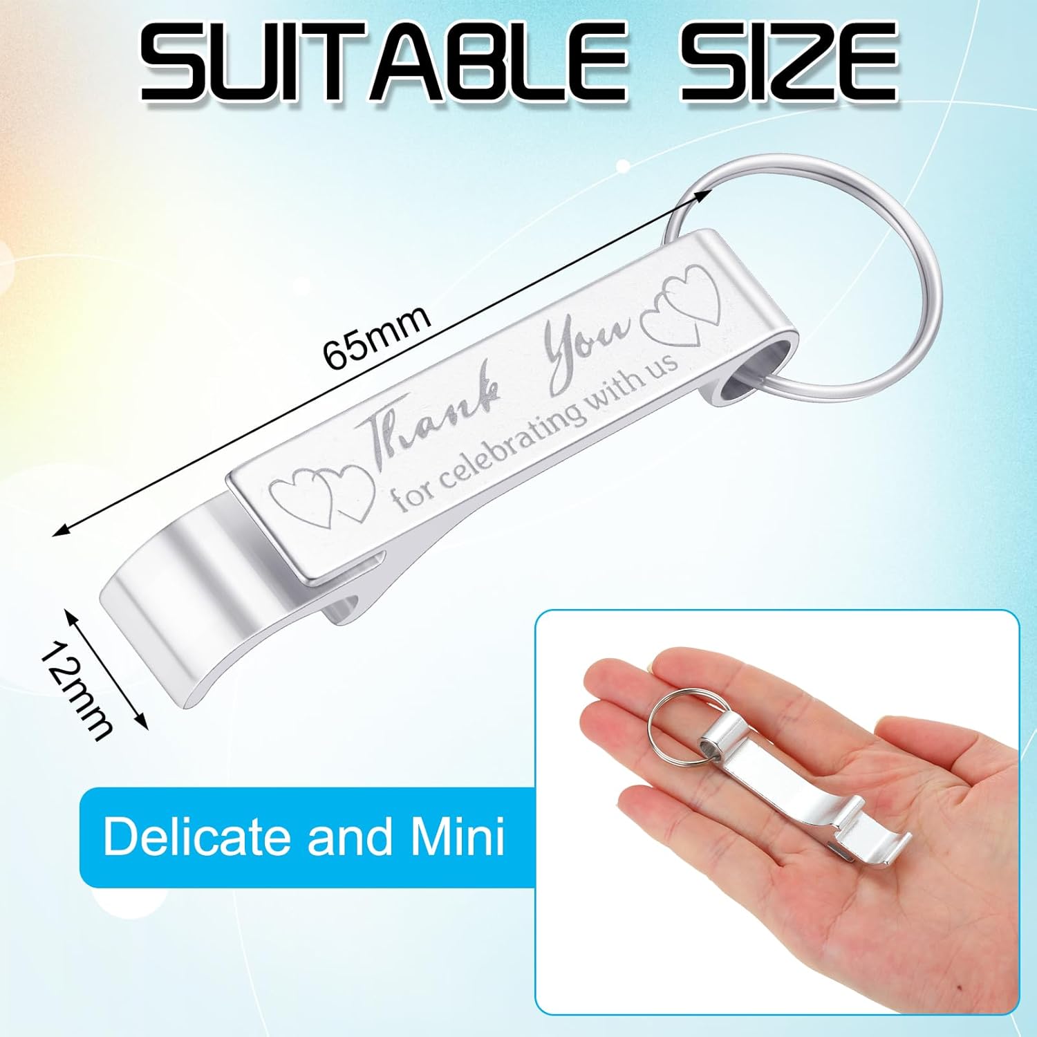 Dandat 100 Pcs Silver Bottle Opener Keychain Wedding Favors