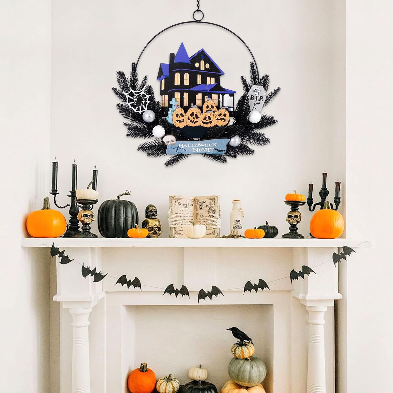 Lighted Halloween Wreath for Front Door
