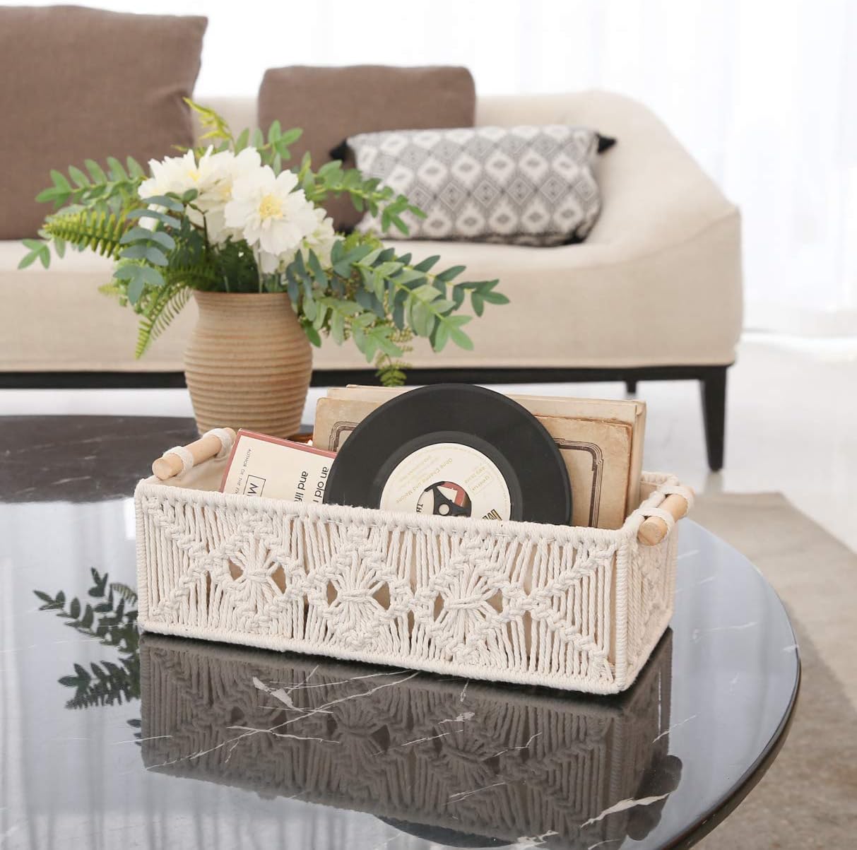Mkono Macrame Storage Baskets Set of 2 Ivory