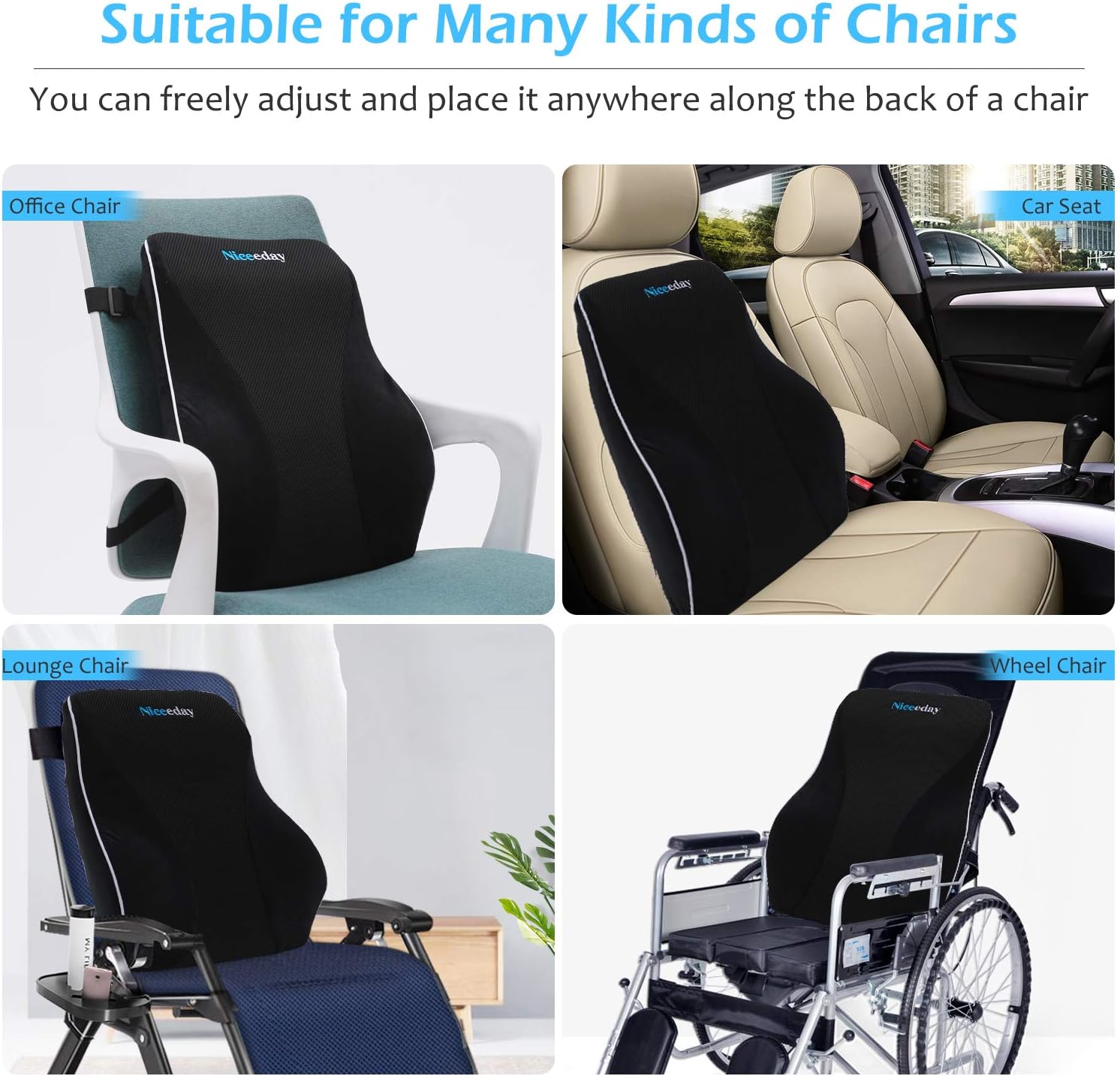 Niceeday Lumbar Support Pillow for Office Chair and Car Back Relief